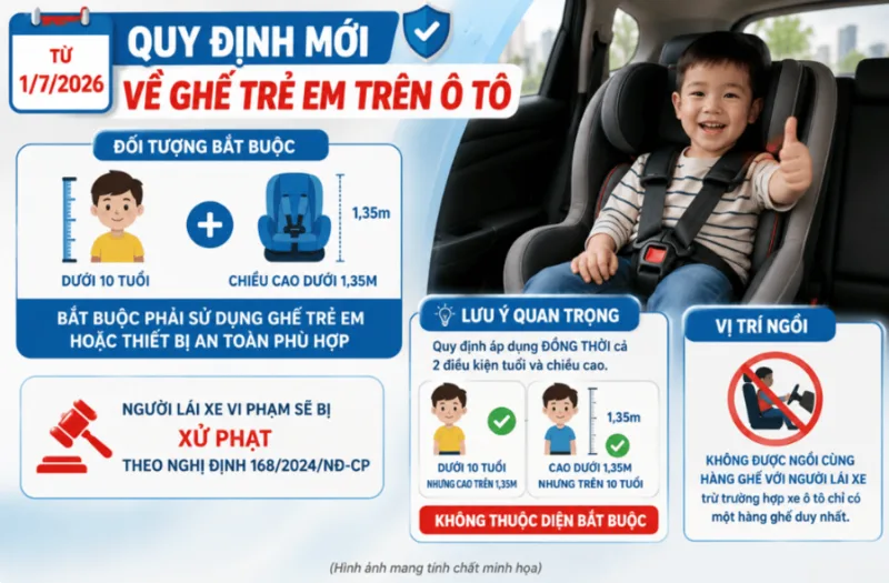 Ghế trẻ em áp dụng khi nào: Quy định mới phụ huynh cần biết